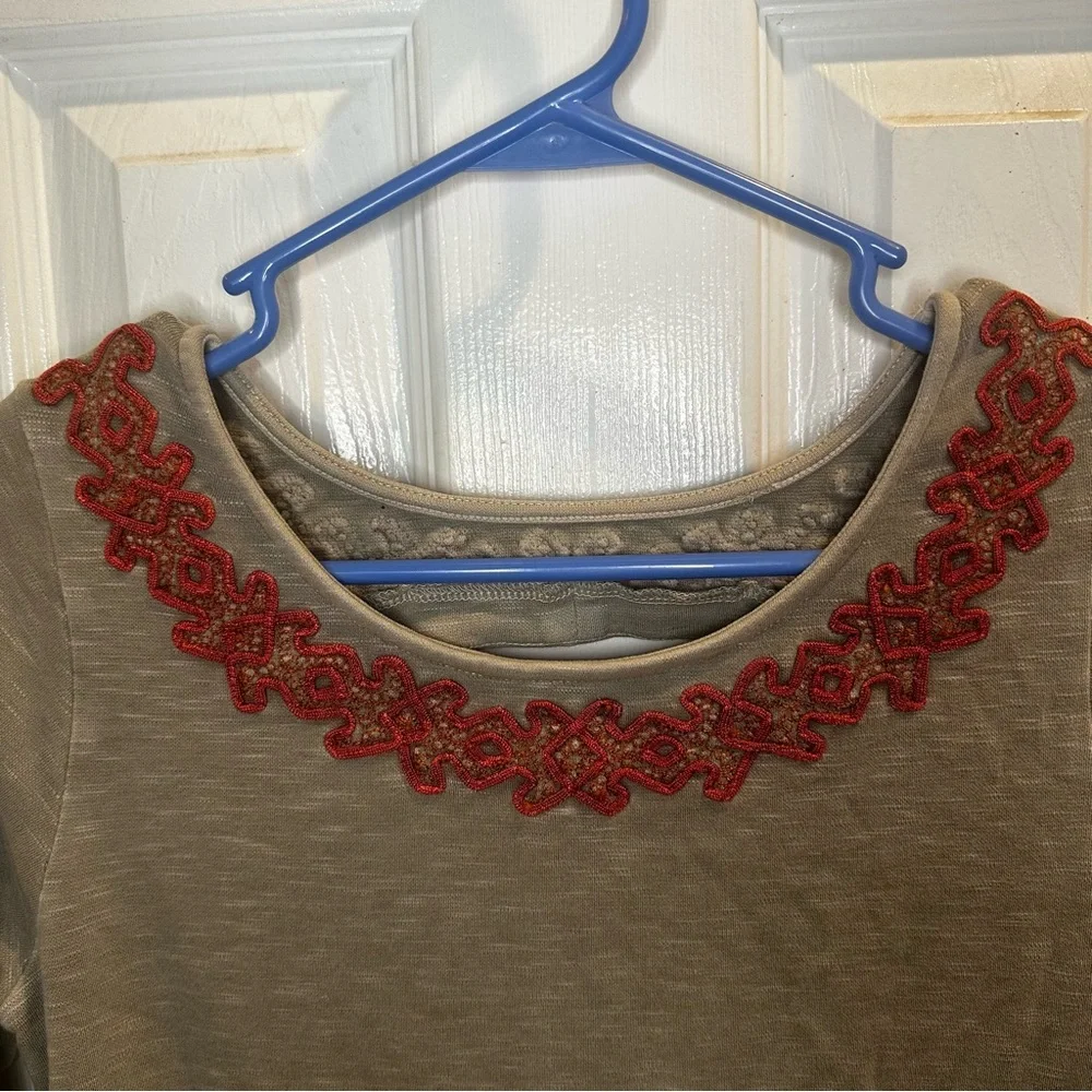 Free People Dress Beige Coral Embroidered Back‎ Cutout Med Knee Length